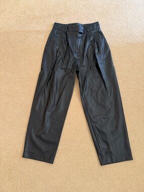 H&M Black Faux Leather Pleated High-Waist Tapered Pants